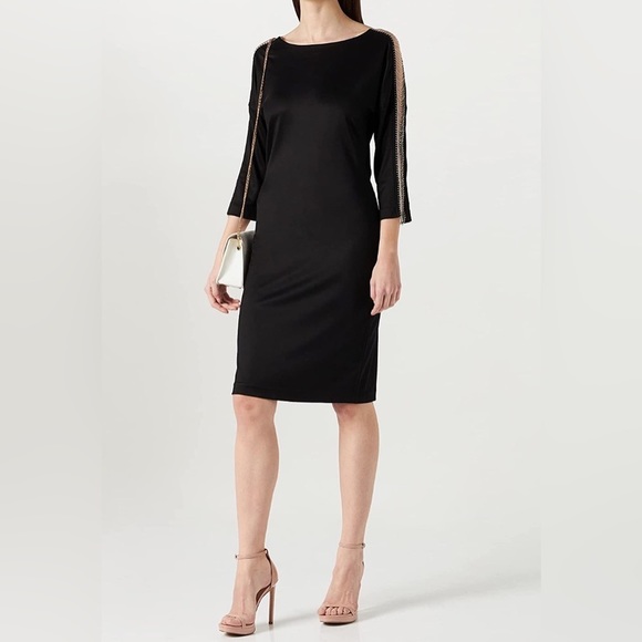 Hugo Hugo Boss Naverly 3/4 Chain Sleeve Sheath Dress Black Size XS - Picture 1 of 11